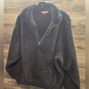 Express Nyc Sherpa Fleece Pullover 3/4 Zip  Black Jacket Sweatshirt Sz Xs Warm